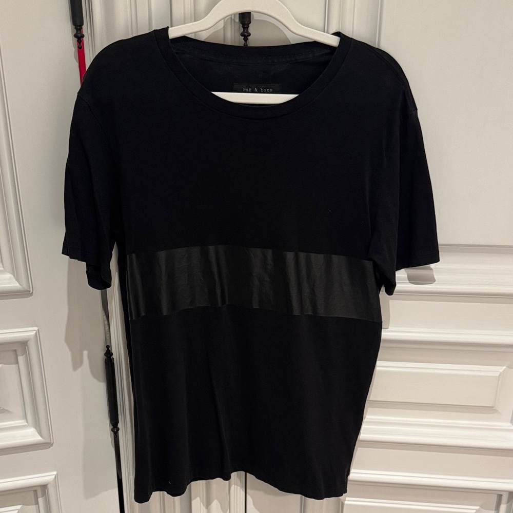 Rag & Bone Black Tee with Leather Detail